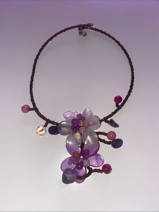 Anthropologie Jewelry - Handcrafted Purple Floral Bead Necklace - Women Jewelry